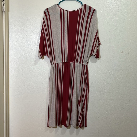 Native People short sleeved, cranberry and gray striped dress. Size Small. - Picture 5 of 8
